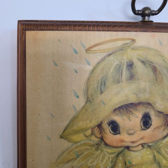 Vintage Hallmark Mary Hamilton Little Angel Big Eyes Homemade Decoupage Plaque - Picture 8 of 10
